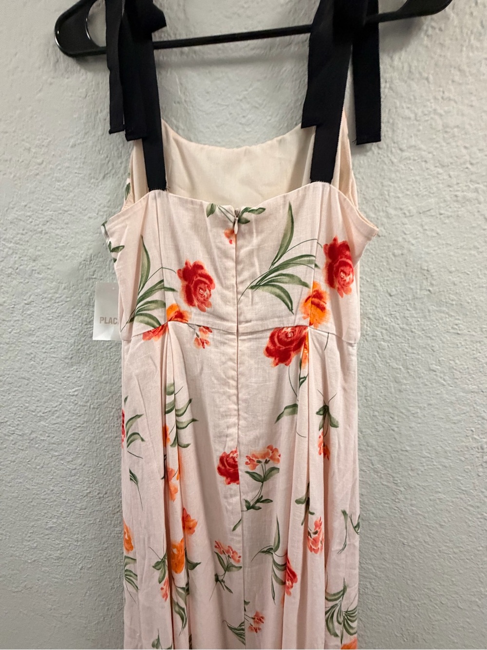 Floral Tie-Shoulder Maxi Dress in Blush with Orange Blooms - Picture 3 of 4